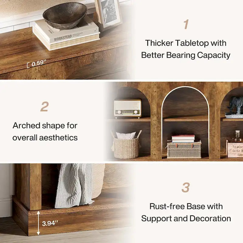 63-Inch Farmhouse Console Table with 3-Tier Storage