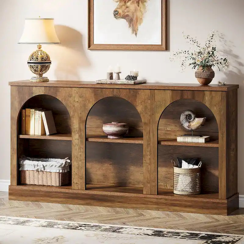 63-Inch Farmhouse Console Table with 3-Tier Storage