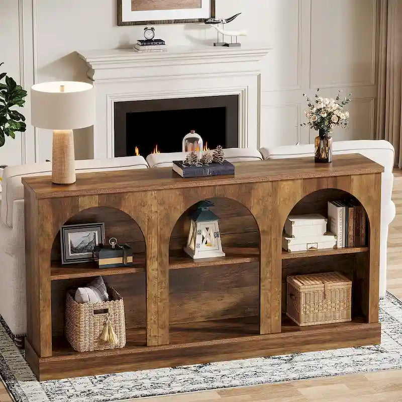 63-Inch Farmhouse Console Table with 3-Tier Storage