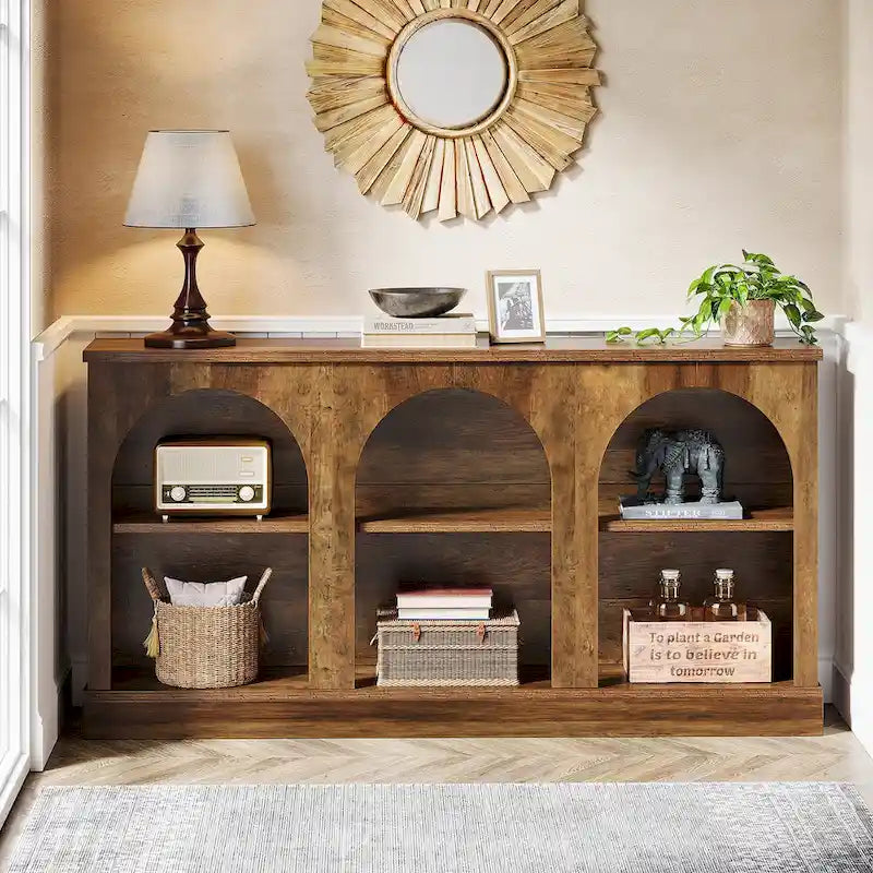 63-Inch Farmhouse Console Table with 3-Tier Storage