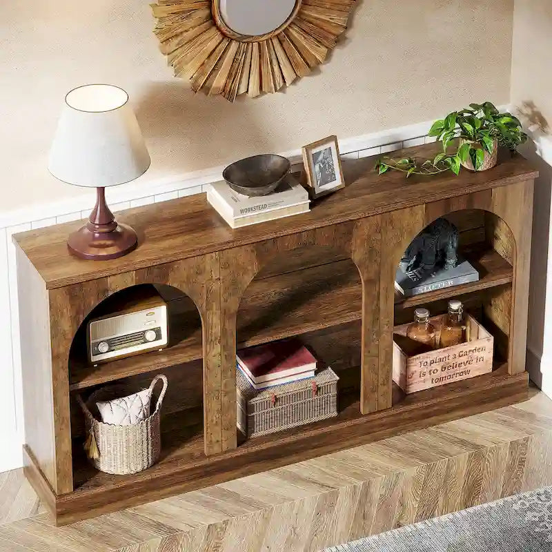 63-Inch Farmhouse Console Table with 3-Tier Storage