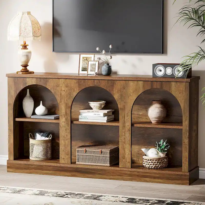 63-Inch Farmhouse Console Table with 3-Tier Storage