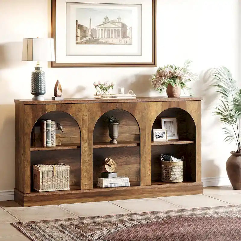 63-Inch Farmhouse Console Table with 3-Tier Storage