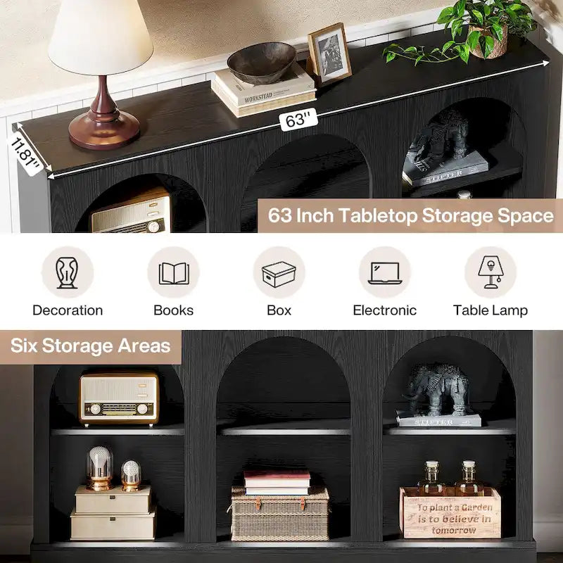 63-Inch Farmhouse Console Table with 3-Tier Storage