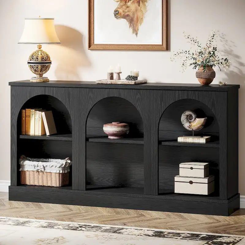 63-Inch Farmhouse Console Table with 3-Tier Storage