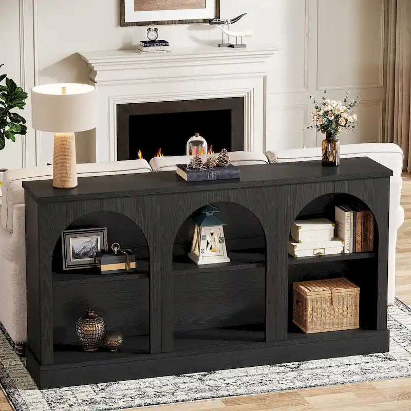 63-Inch Farmhouse Console Table with 3-Tier Storage