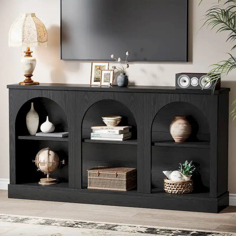 63-Inch Farmhouse Console Table with 3-Tier Storage