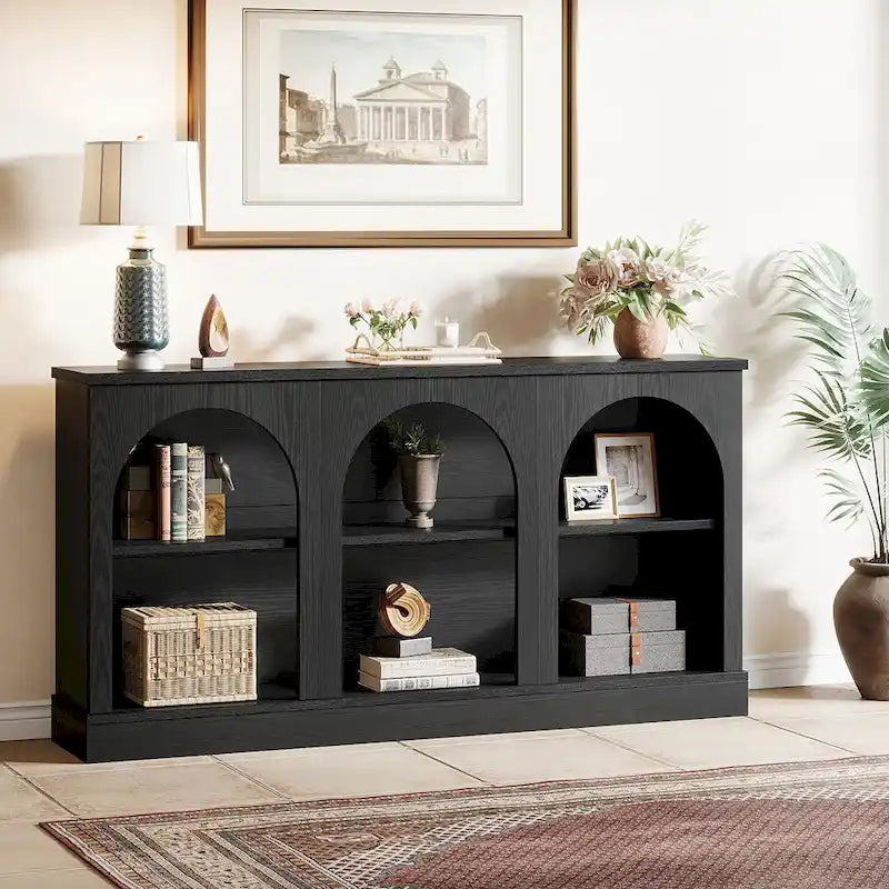 63-Inch Farmhouse Console Table with 3-Tier Storage