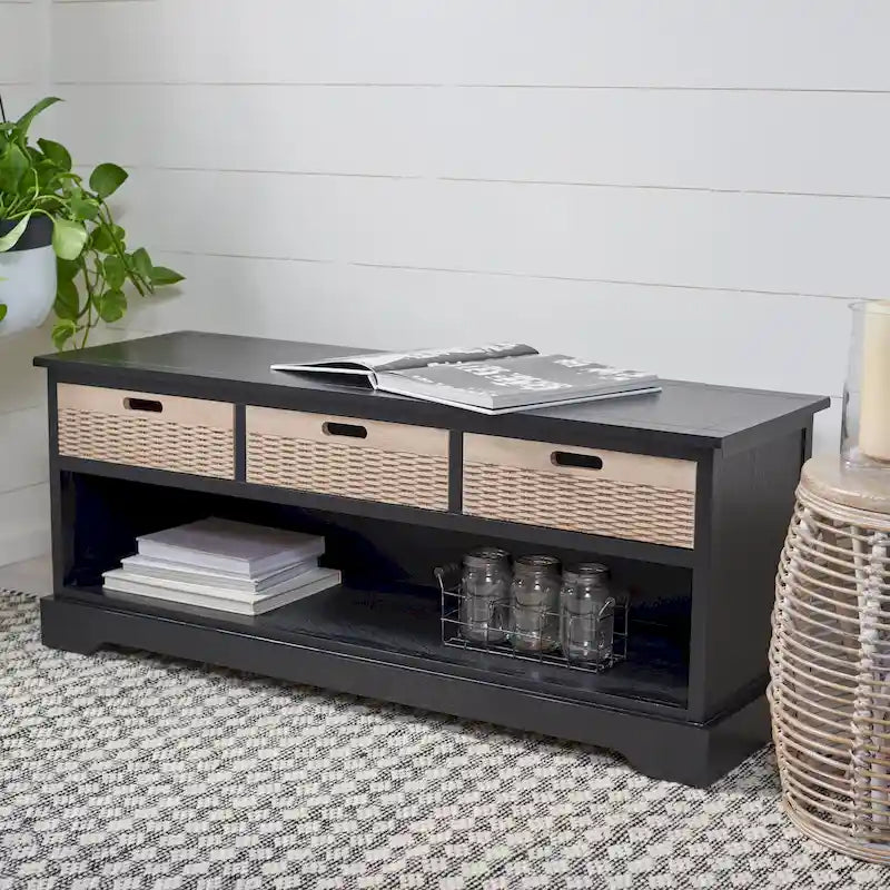 3-Drawer Bottom Shelf Storage Bench 47W x 15D x 19H