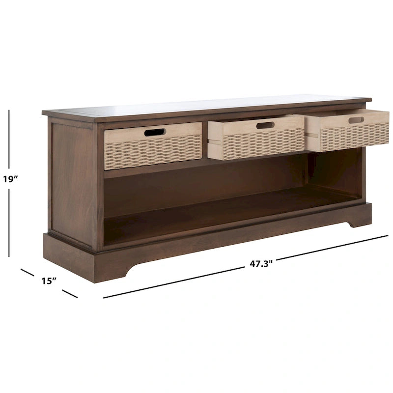 3-Drawer Bottom Shelf Storage Bench 47W x 15D x 19H
