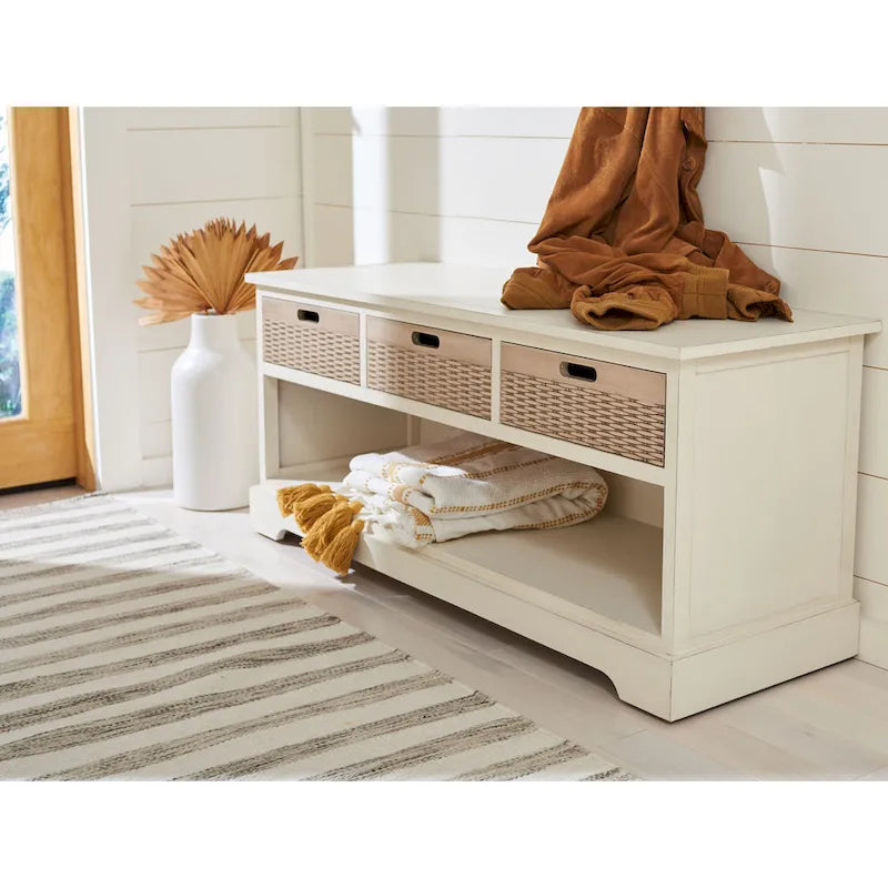 3-Drawer Bottom Shelf Storage Bench 47W x 15D x 19H