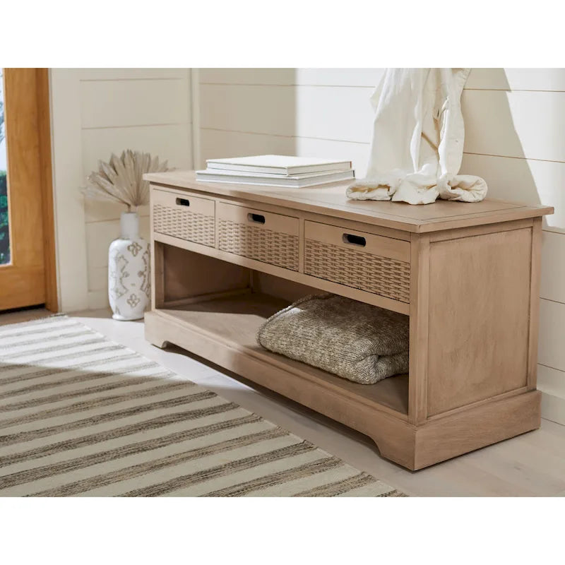 3-Drawer Bottom Shelf Storage Bench 47W x 15D x 19H