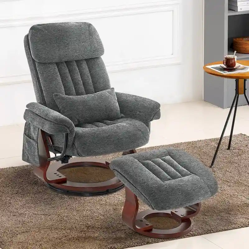 Swivel Recliner with Ottoman, Leisure Office Chair, Ergonomic Lounge Chair, Chenille Fabric