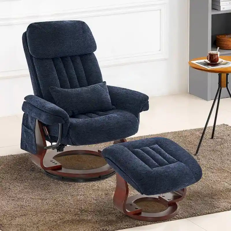 Swivel Recliner with Ottoman, Leisure Office Chair, Ergonomic Lounge Chair, Chenille Fabric