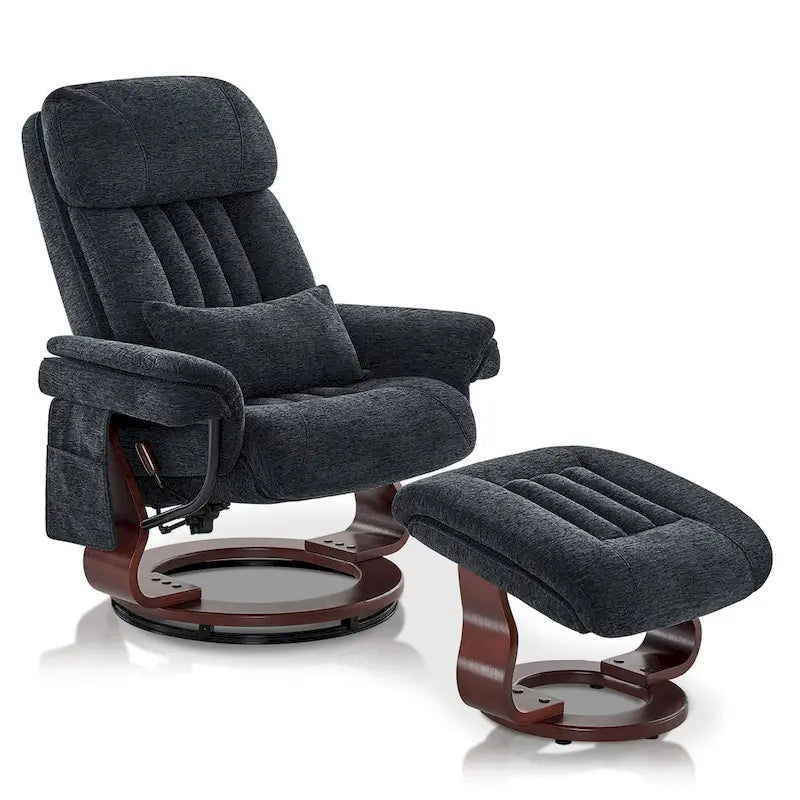 Swivel Recliner with Ottoman, Leisure Office Chair, Ergonomic Lounge Chair, Chenille Fabric