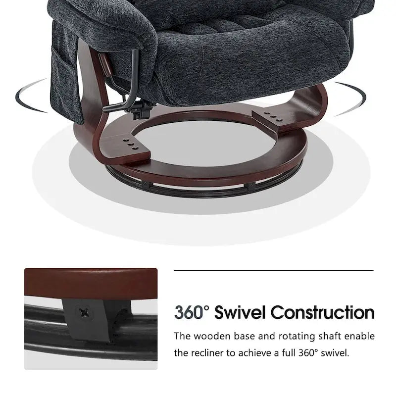 Swivel Recliner with Ottoman, Leisure Office Chair, Ergonomic Lounge Chair, Chenille Fabric