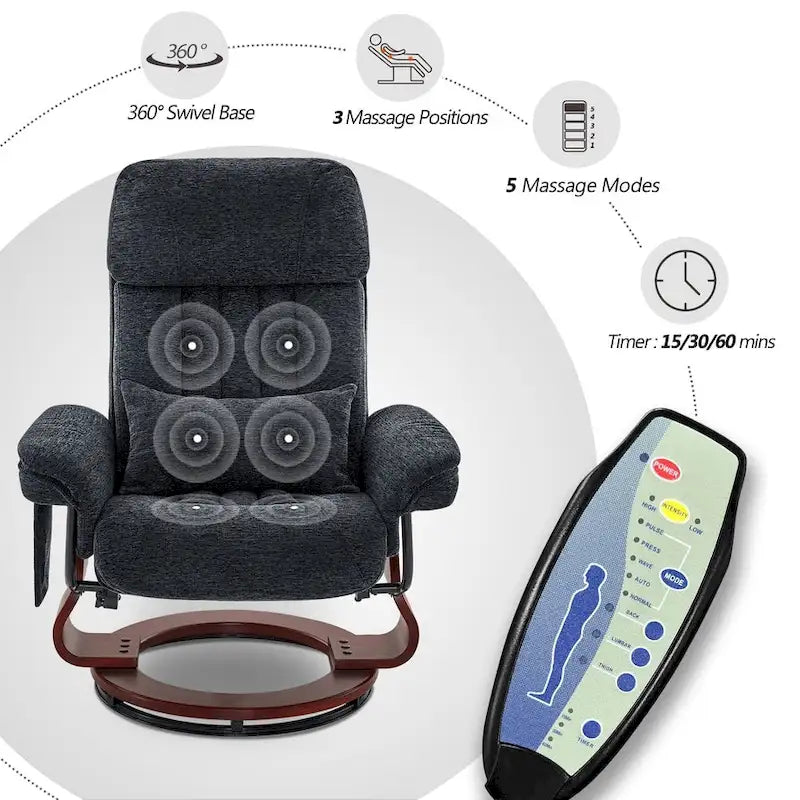 Swivel Recliner with Ottoman, Leisure Office Chair, Ergonomic Lounge Chair, Chenille Fabric