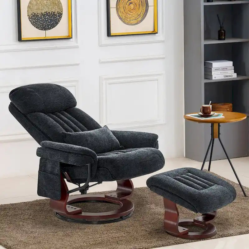 Swivel Recliner with Ottoman, Leisure Office Chair, Ergonomic Lounge Chair, Chenille Fabric