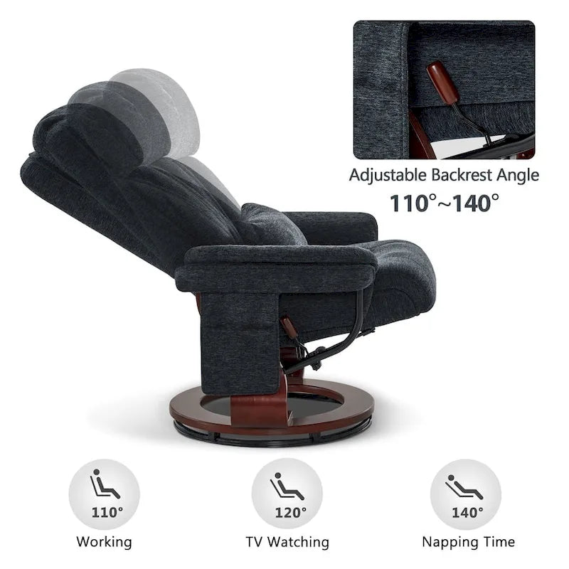 Swivel Recliner with Ottoman, Leisure Office Chair, Ergonomic Lounge Chair, Chenille Fabric