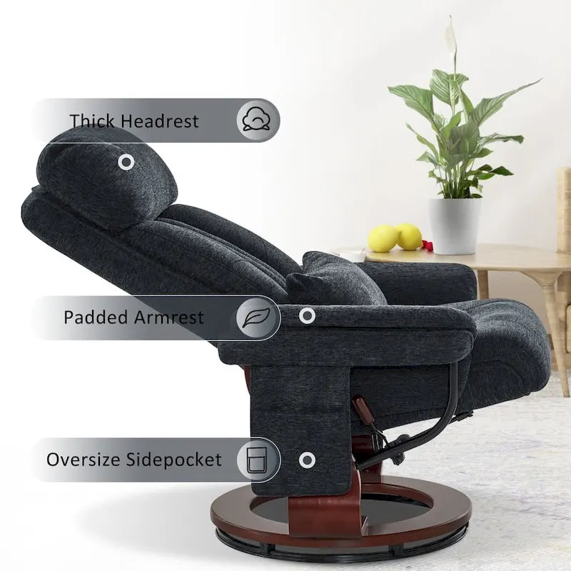 Swivel Recliner with Ottoman, Leisure Office Chair, Ergonomic Lounge Chair, Chenille Fabric