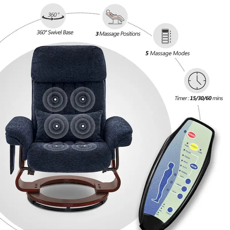 Swivel Recliner with Ottoman, Leisure Office Chair, Ergonomic Lounge Chair, Chenille Fabric