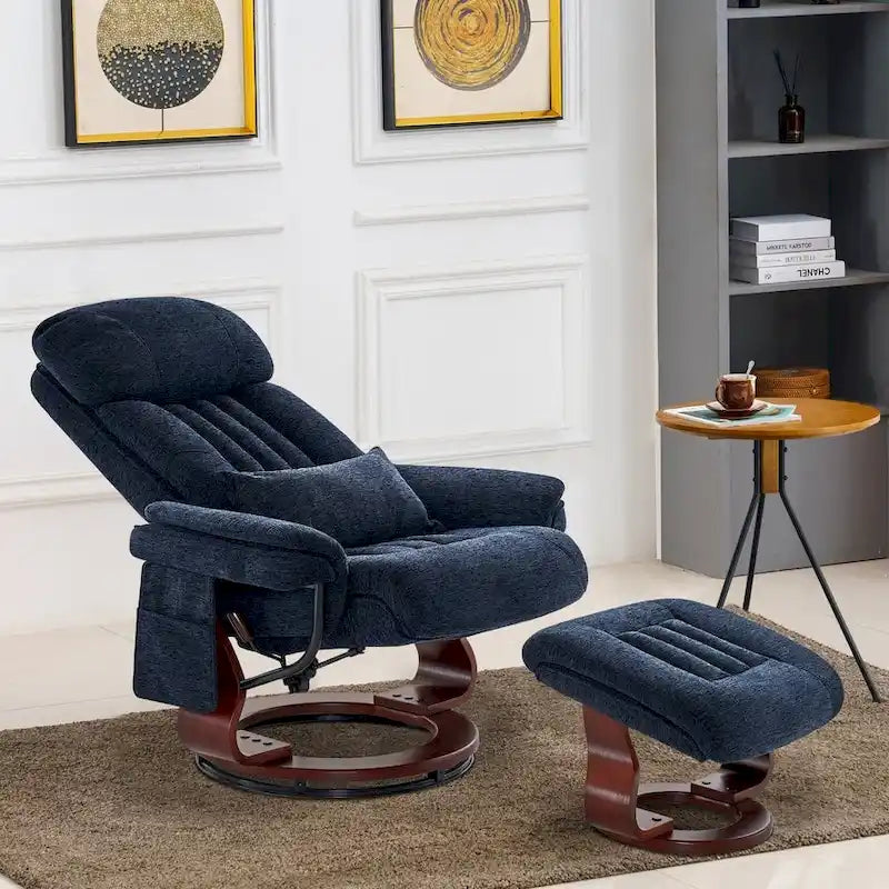 Swivel Recliner with Ottoman, Leisure Office Chair, Ergonomic Lounge Chair, Chenille Fabric