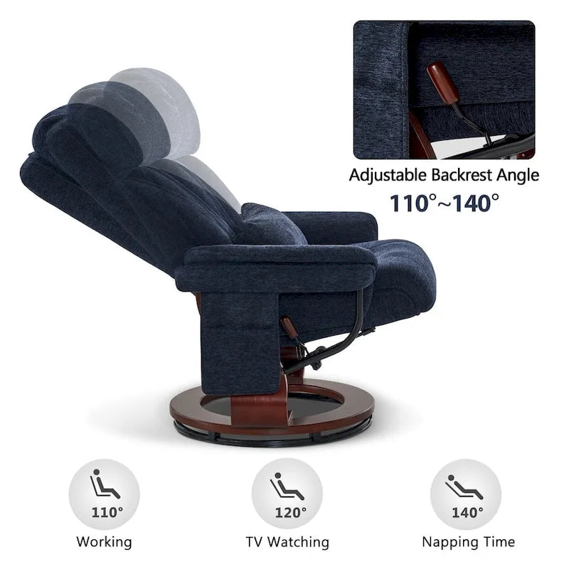 Swivel Recliner with Ottoman, Leisure Office Chair, Ergonomic Lounge Chair, Chenille Fabric