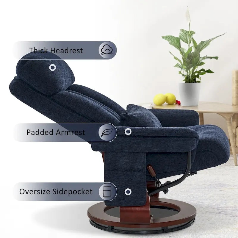 Swivel Recliner with Ottoman, Leisure Office Chair, Ergonomic Lounge Chair, Chenille Fabric