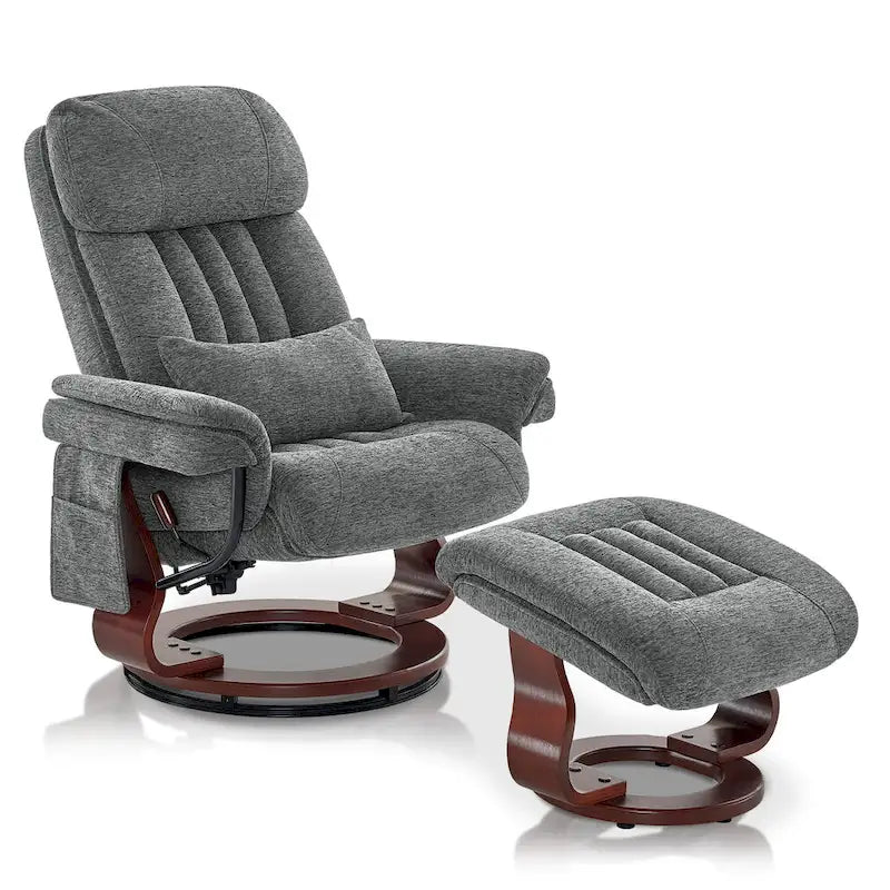 Swivel Recliner with Ottoman, Leisure Office Chair, Ergonomic Lounge Chair, Chenille Fabric