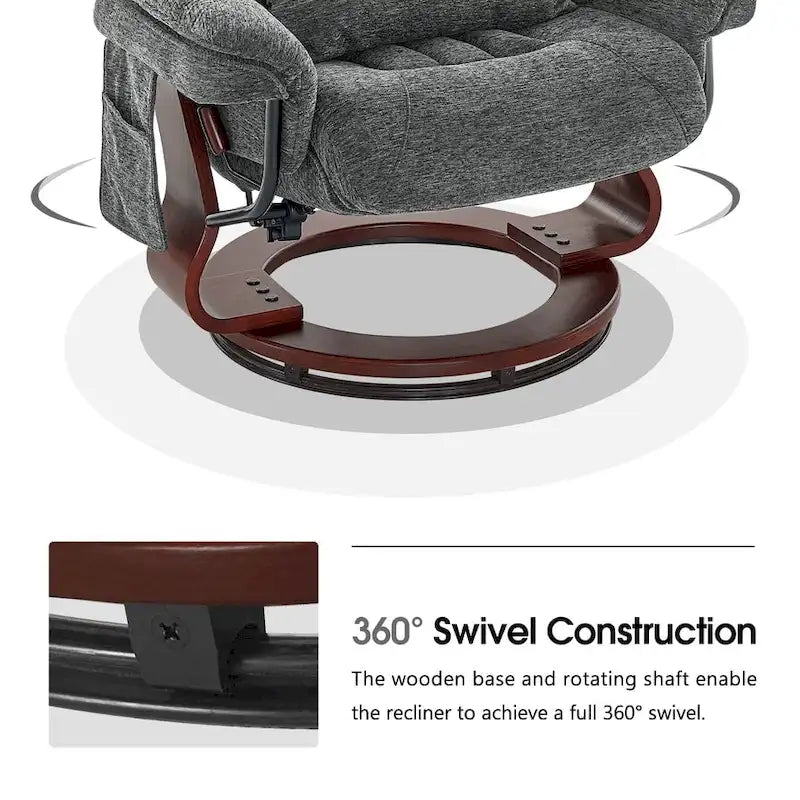 Swivel Recliner with Ottoman, Leisure Office Chair, Ergonomic Lounge Chair, Chenille Fabric
