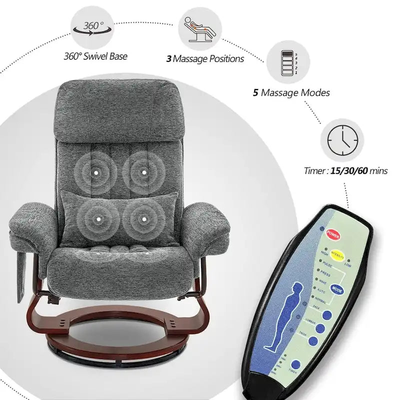 Swivel Recliner with Ottoman, Leisure Office Chair, Ergonomic Lounge Chair, Chenille Fabric