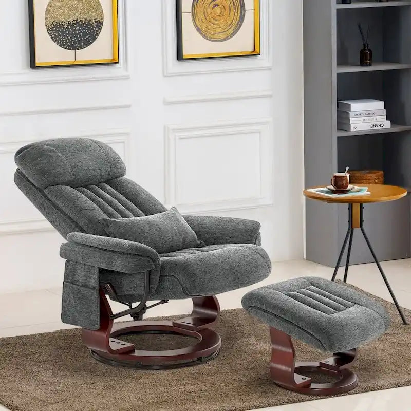 Swivel Recliner with Ottoman, Leisure Office Chair, Ergonomic Lounge Chair, Chenille Fabric