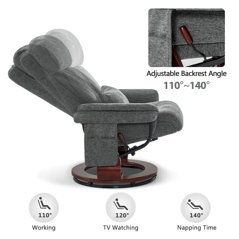 Swivel Recliner with Ottoman, Leisure Office Chair, Ergonomic Lounge Chair, Chenille Fabric