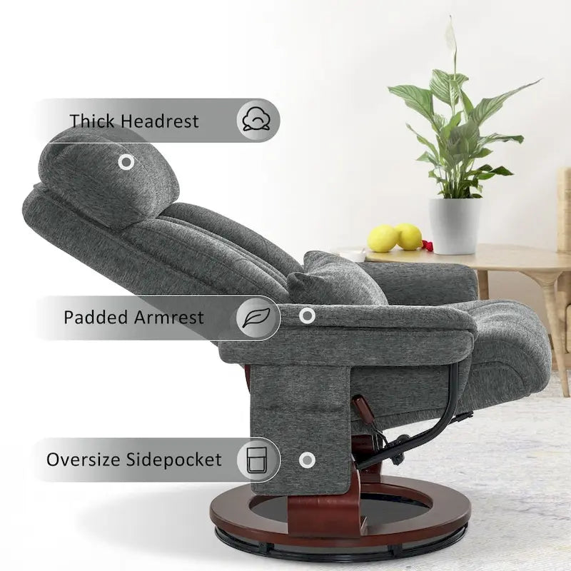 Swivel Recliner with Ottoman, Leisure Office Chair, Ergonomic Lounge Chair, Chenille Fabric
