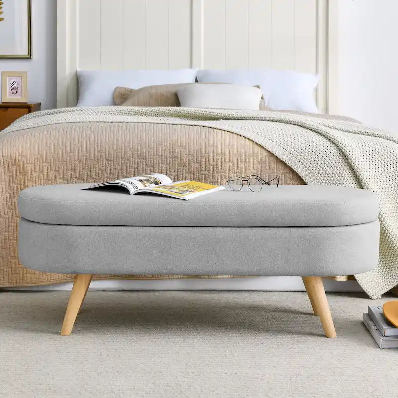 Oval Storage Ottoman with Rubber Wood Legs