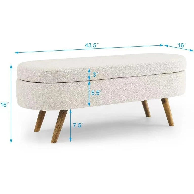 Oval Storage Ottoman with Rubber Wood Legs