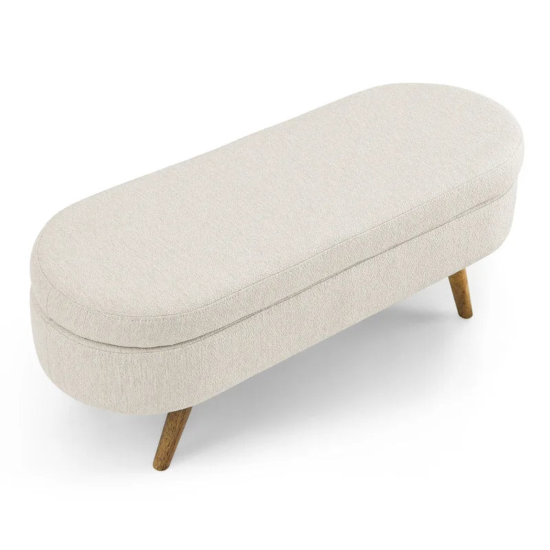 Oval Storage Ottoman with Rubber Wood Legs