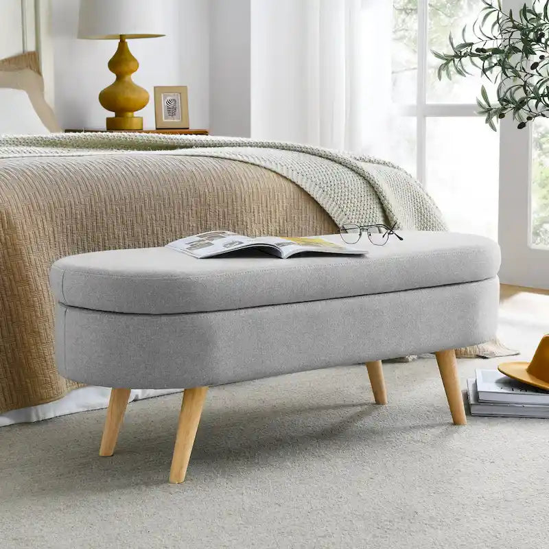 Oval Storage Ottoman with Rubber Wood Legs
