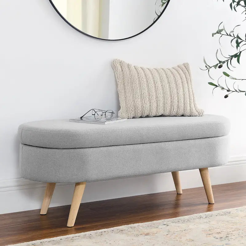 Oval Storage Ottoman with Rubber Wood Legs