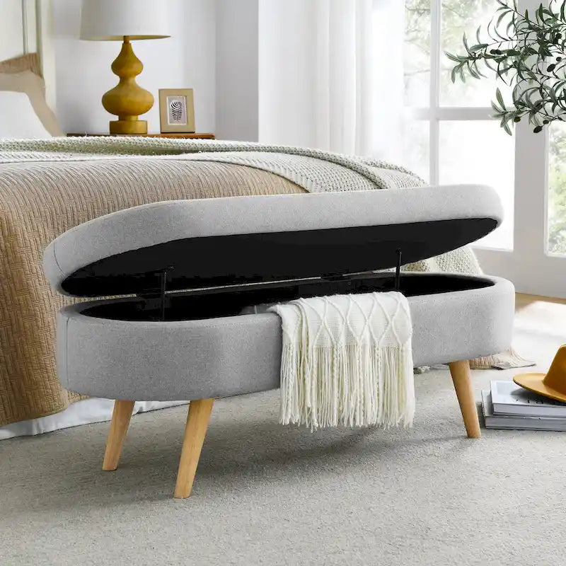 Oval Storage Ottoman with Rubber Wood Legs