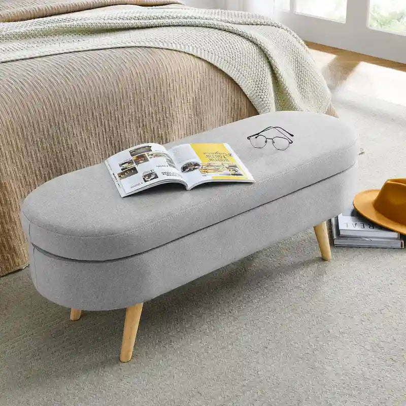 Oval Storage Ottoman with Rubber Wood Legs