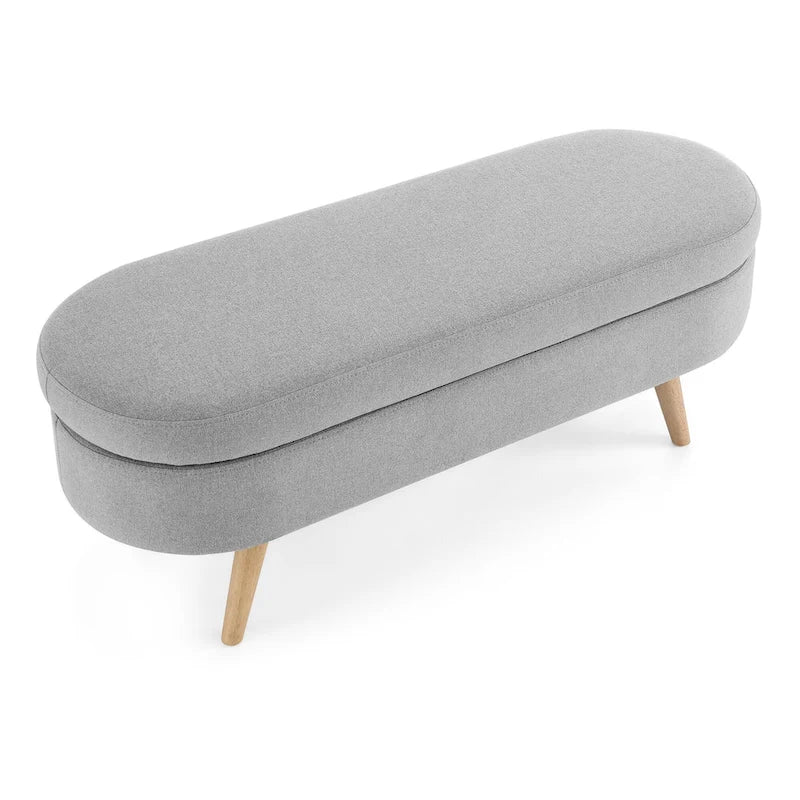 Oval Storage Ottoman with Rubber Wood Legs