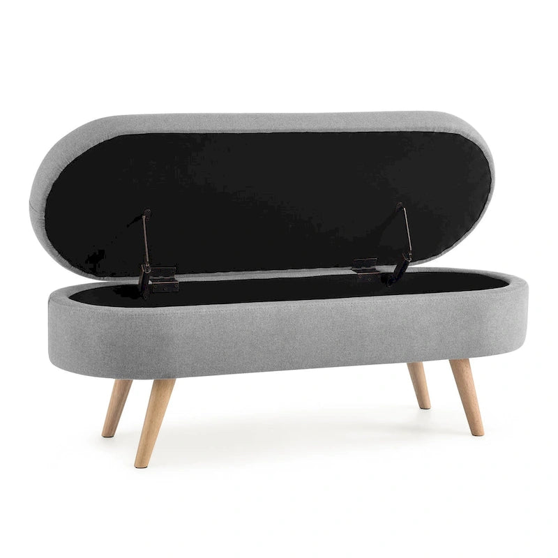 Oval Storage Ottoman with Rubber Wood Legs