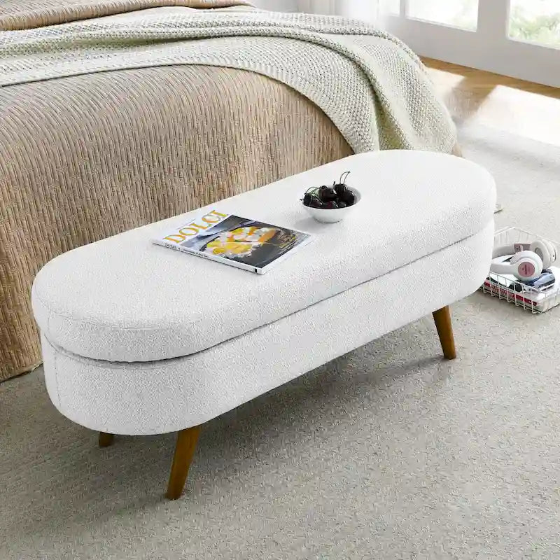 Oval Storage Ottoman with Rubber Wood Legs