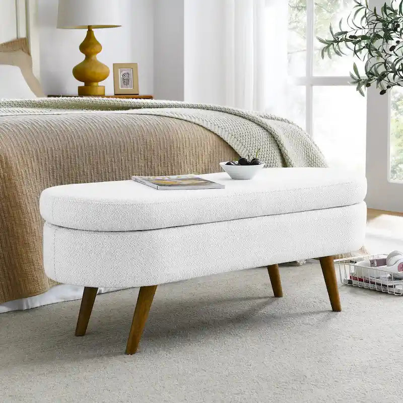 Oval Storage Ottoman with Rubber Wood Legs