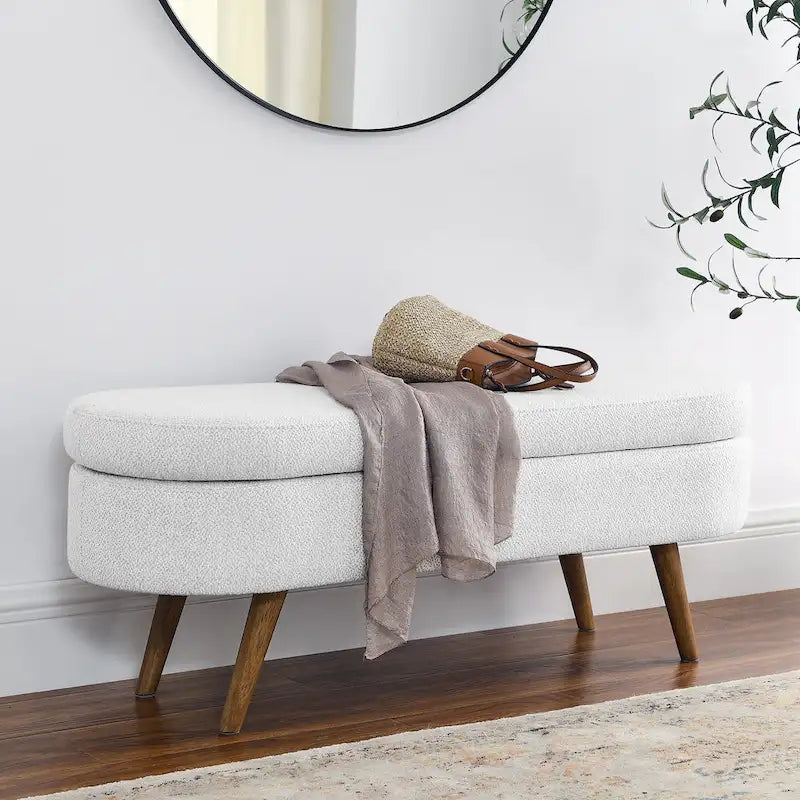 Oval Storage Ottoman with Rubber Wood Legs
