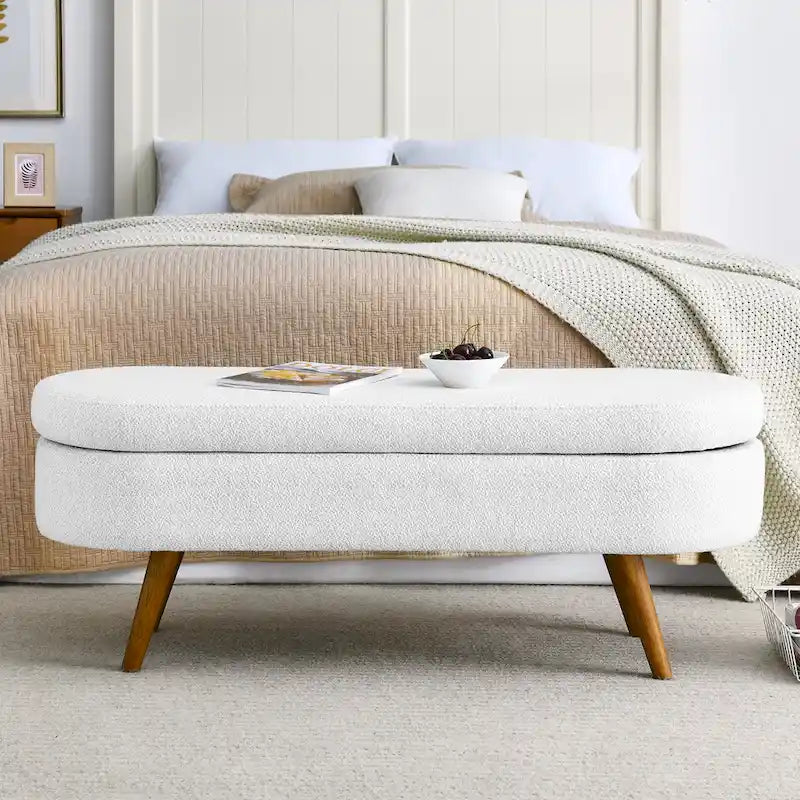 Oval Storage Ottoman with Rubber Wood Legs