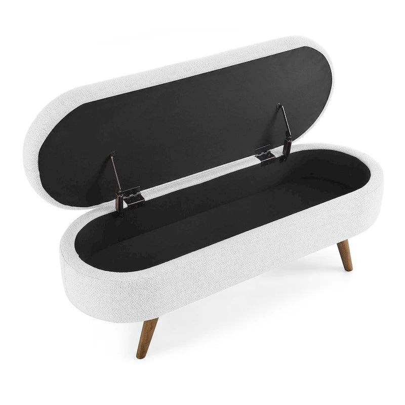 Oval Storage Ottoman with Rubber Wood Legs