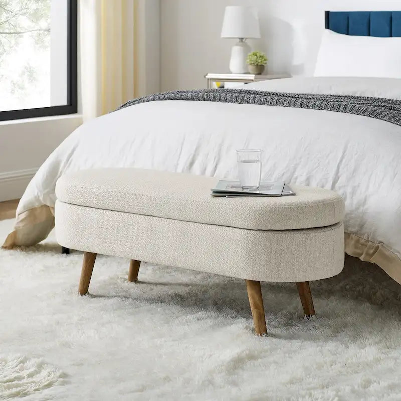 Oval Storage Ottoman with Rubber Wood Legs