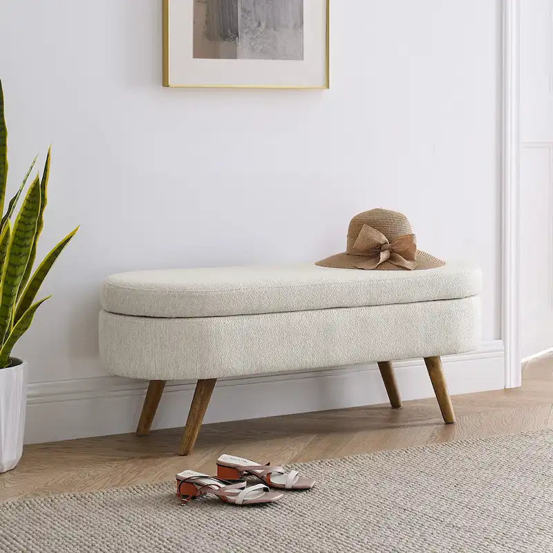 Oval Storage Ottoman with Rubber Wood Legs